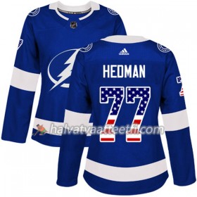 Naisten NHL Tampa Bay Lightning Pelipaita Victor Hedman 77 Adidas 2017-2018 Blue USA Flag Fashion Authentic